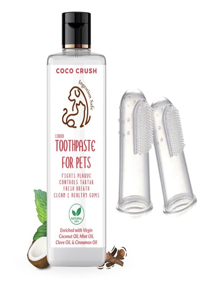 Coco Crush Pet Dental Care Combo - Finger Toothbrush & Natural Toothpaste | Safe for Dogs, Cats, Puppies, Kittens | BPA-Free Brush | 100% Natural (50ml + 2 brush) - Image 1